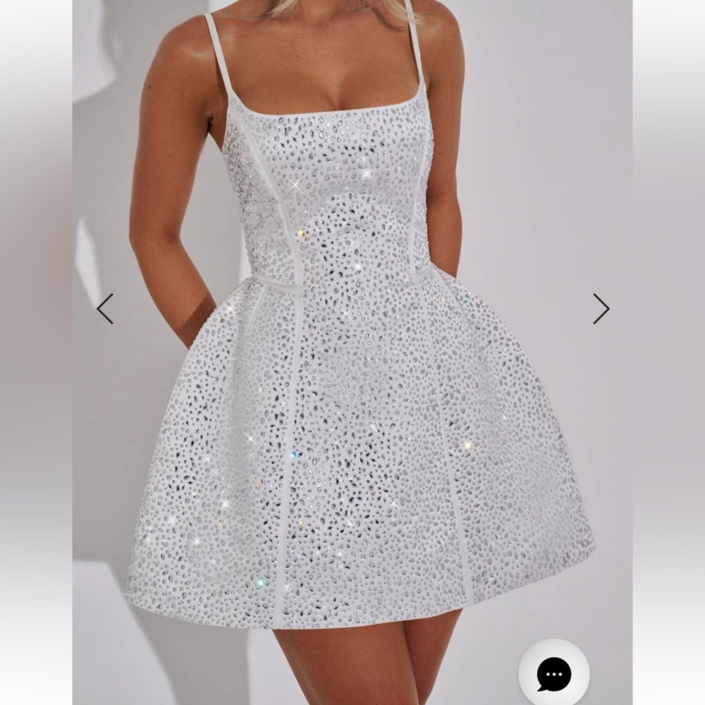 Sparkling White Mini Dress with Spaghetti Straps